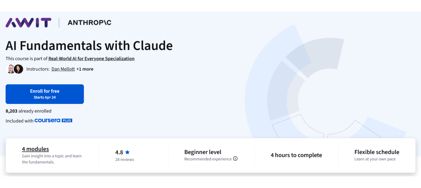 AI Fundamentals with Claude course banner by Anthropic and AWS on Coursera