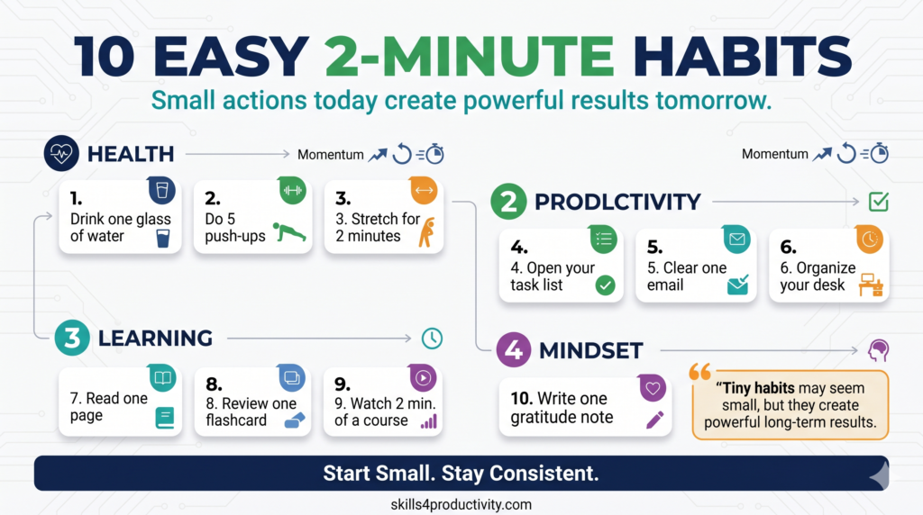 10 simple 2-minute daily habits to improve productivity and build consistency