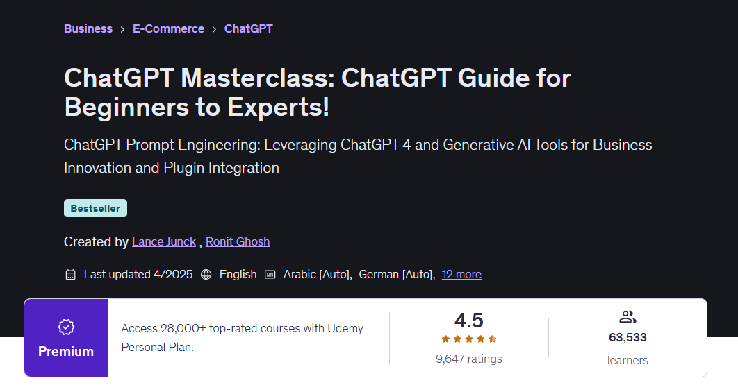 ChatGPT Masterclass course review and certificate guide for beginners to experts