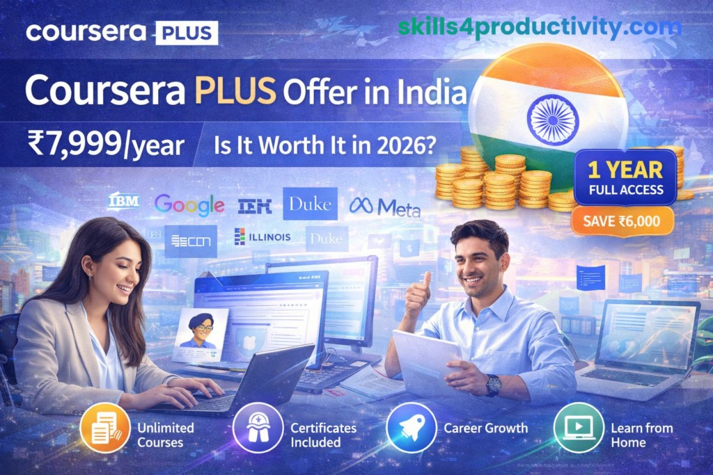 Coursera Plus offer India ₹7999 per year unlimited courses and certificates with AI and career skills