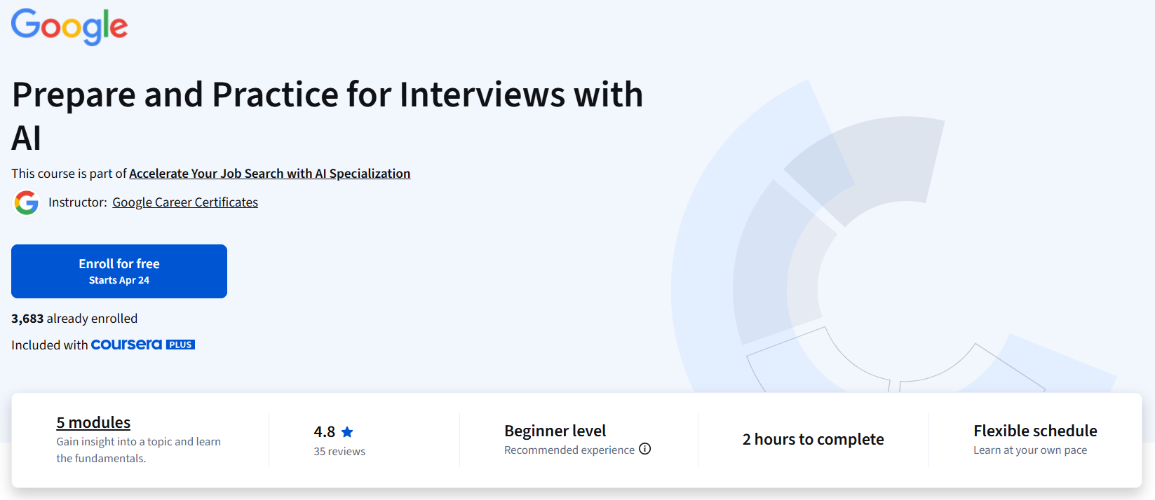 Prepare and Practice for Interviews with AI course banner on Coursera
