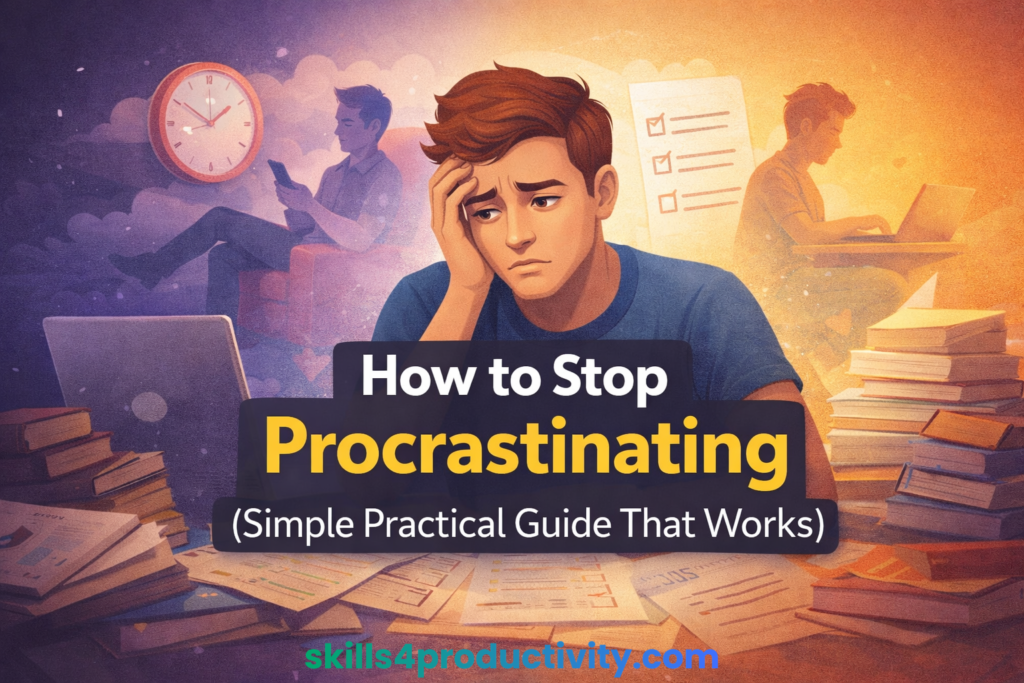 Illustration of a person struggling with procrastination and learning how to take action