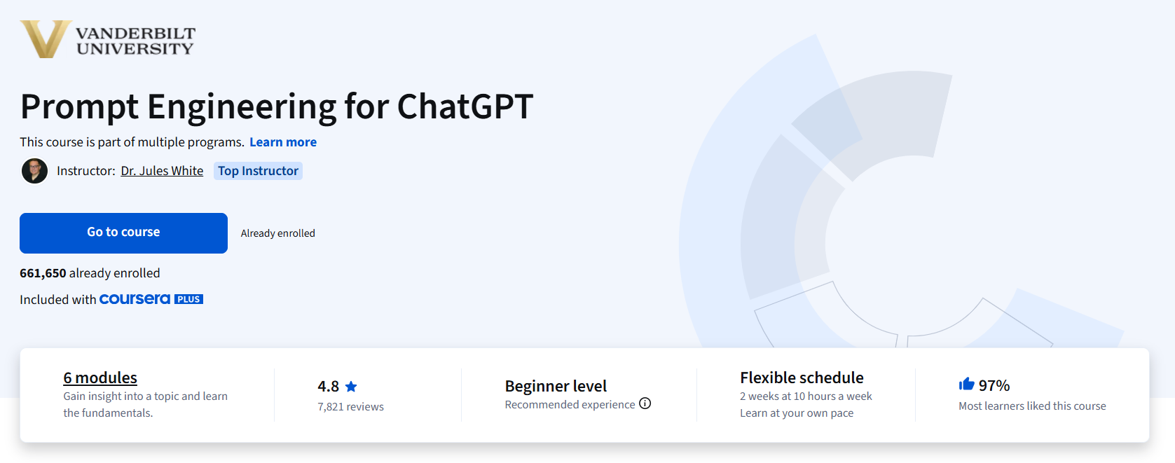 Prompt Engineering for ChatGPT course banner on Coursera