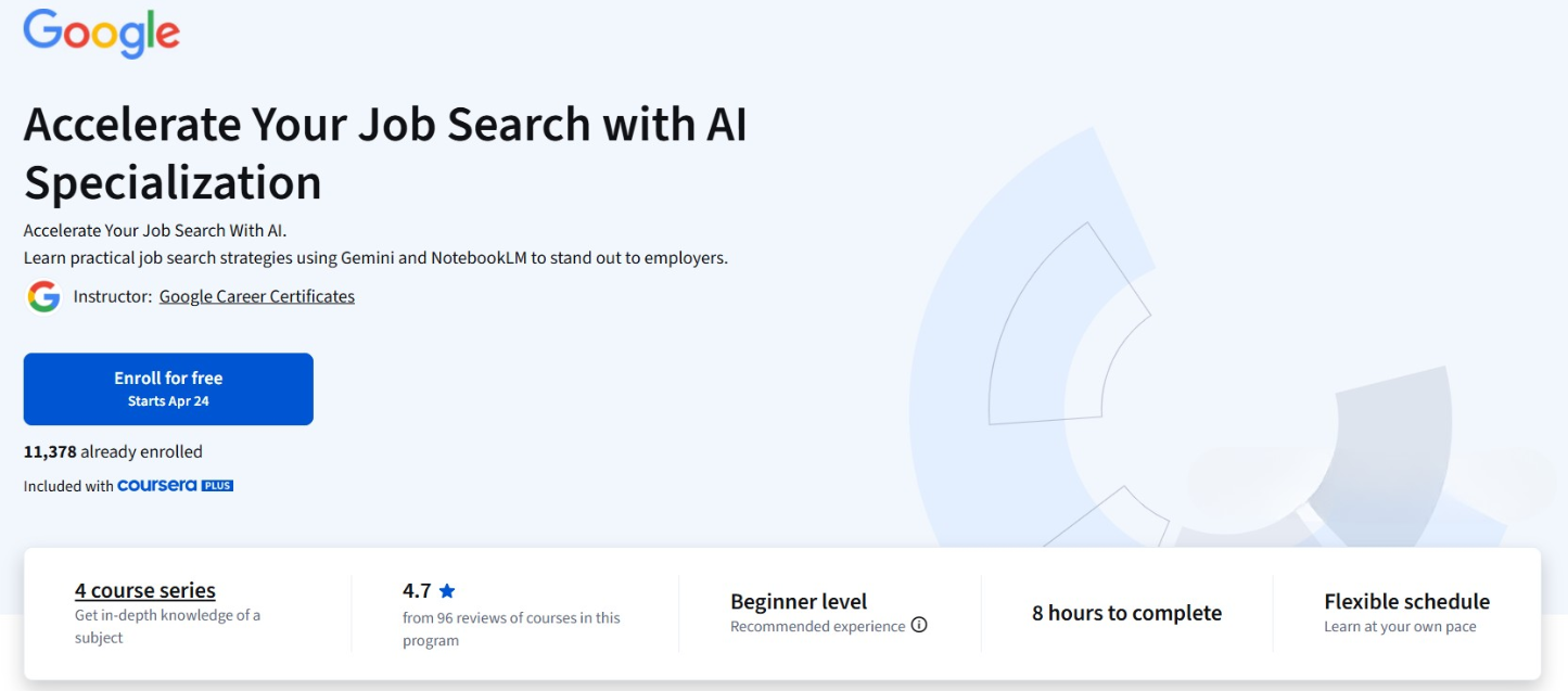 Accelerate Your Job Search with AI Specialization course banner on Coursera