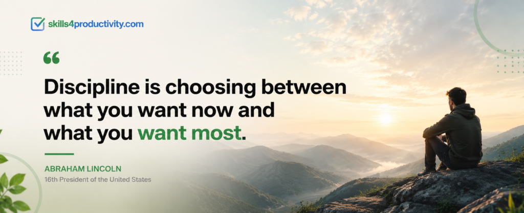 James Clear motivational quote poster about systems and goals with Skills4Productivity branding.