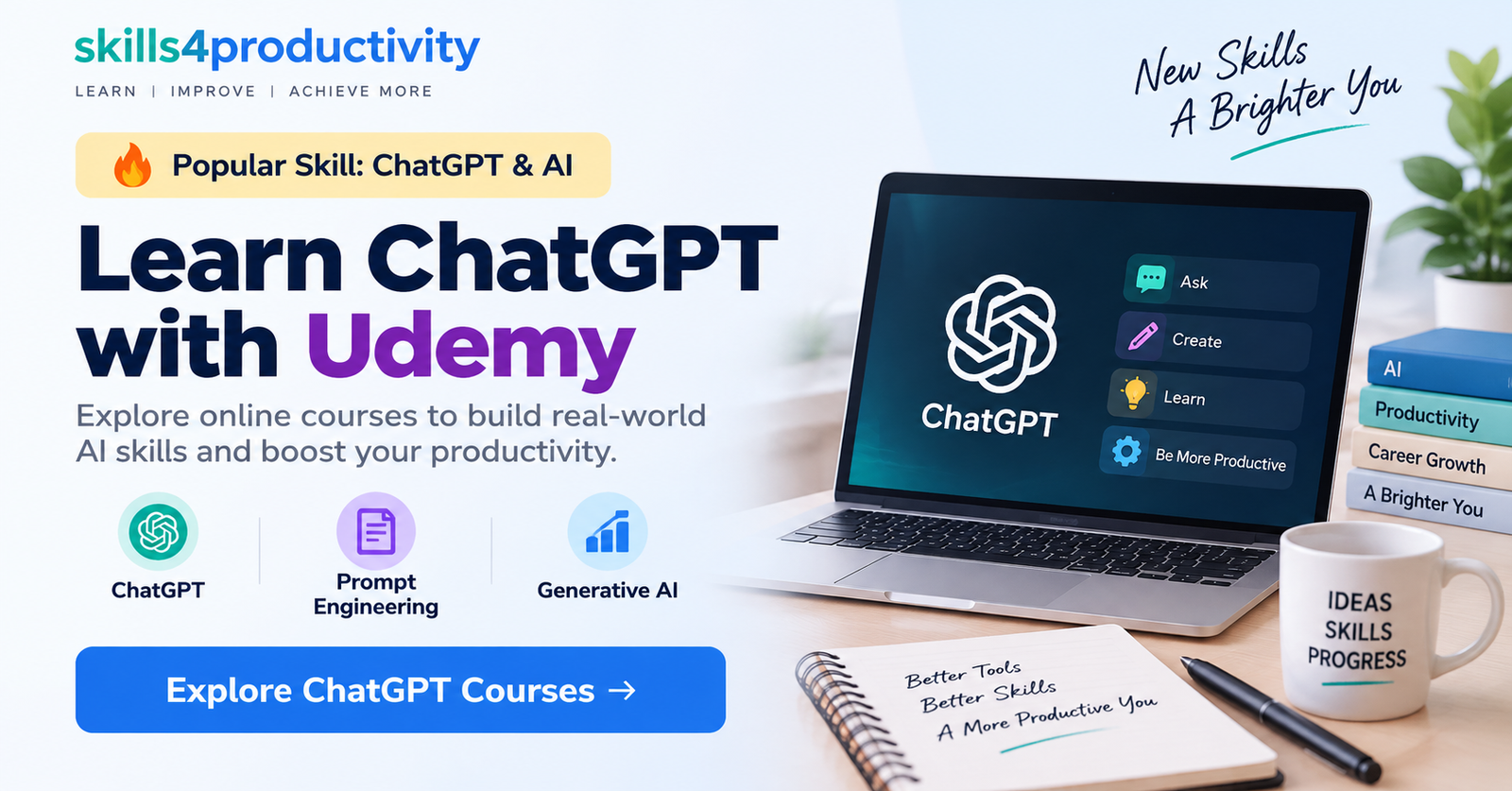 Udemy ChatGPT courses for learning ChatGPT, prompt engineering and generative AI